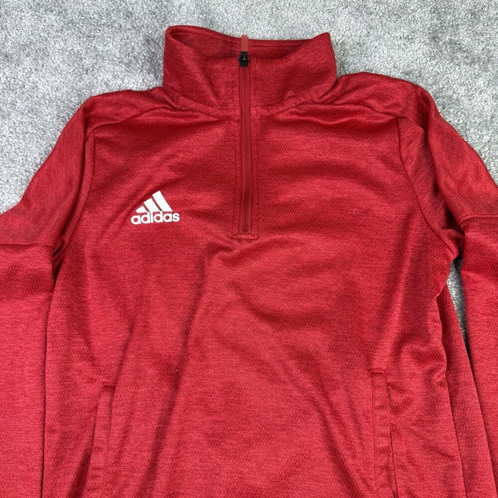 Adidas Sweater Mens M Red 1/4 Zip Long Sleeve Pullover Performance Climalite